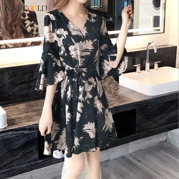 KANCOOLD rochie pentru Femei de Moda de Imprimare Genunchi Lungime Jumătate de Semnalizare Maneca Rochie de Vara V-Neck Loose Elegant rochie nouă femei 2019MAY23