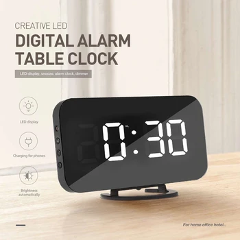 Creative Digital cu LED-uri de Alarmă Ceas de Masa Luminozitate Reglabilă Home Decor Acrilic Funcție de Amânare USB Moderne Oglindă Ceas Digital