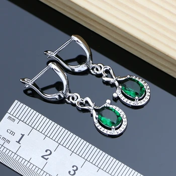 Mireasa Argint 925 Seturi de Bijuterii pentru Femei, Verde Smarald Boemia Cercei Lungi Colier Inel Deschis la Modă Cadou Bijuterii Dropshipping