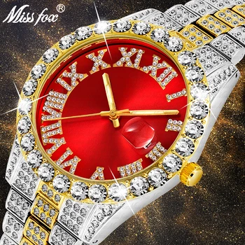 MISSFOX Bărbați Ceas de Aur Cuarț Oțel Roșu Cadran Ceas de mână de Brand de Top de Lux Impermeabil de sex Masculin Ceasuri Relogio Masculino Ceas