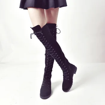 SWYIVY Peste Genunchi Cizme Înalte Femeie Pantofi Negru 2019 Nou Sexy Bandaj Cizme Inalte Pentru Femei Dantelă Up Knight Boot-Lady Sexy Pantofi