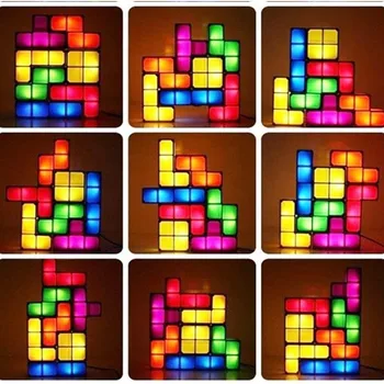 Noutatea Tetris Lumina de Noapte pline de culoare care pot fi Stivuite Tangram Puzzle-uri 7 Piese CONDUS de Inducție Centralizare Lampa 3D Jucarii Ideal DIY Cadou