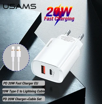 USAMS USB de Tip C 20W PD Încărcător Rapid Cu PD Rapid Set Cablu de Încărcare Pentru Ipad Iphone 12 Pro Max Mini 11 8 Huawei, Xiaomi, Samsung