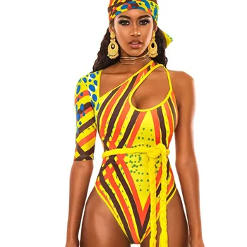 African Tipărite De Costume De Baie Femei-O Bucată De Costume De Baie Decupate Monokini 2020 Un Umăr Plaja Costume De Baie Totem Costum De Înot