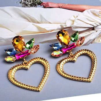 Noul Design de Înaltă Calitate Colorat Cristal Cercei Moda Bijuterii de Metal Inima Iubitoare Strasuri Accesorii pentru femei