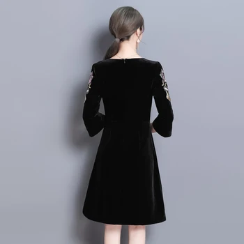 Plus Dimensiune 2019 Nouă Primăvară pentru Femei rochie Trei Sferturi Sleeve Slim Rochii de Catifea Neagră 8862