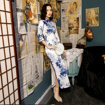 Plus Dimensiune 4XL Femei Rochii Elegante Cheongsam Chineză Timp de Satin Rochie de Banchet Qipao Flori Rochii Chineză Qipao Halat Orientale