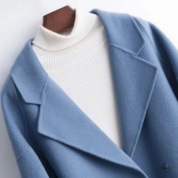 2019 nouă haină de lână de culoare solidă cardigan lung cald cald gros rever cașmir haina de moda soft de bază haină de lână