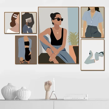 Fata cu ochelari de Soare Moda Poster Linia Corpului Carte Pictura Panza Printuri Tapet Imagine Pentru Acasă Decorare Dormitor