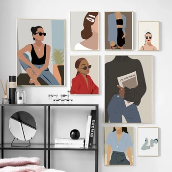 Fata cu ochelari de Soare Moda Poster Linia Corpului Carte Pictura Panza Printuri Tapet Imagine Pentru Acasă Decorare Dormitor