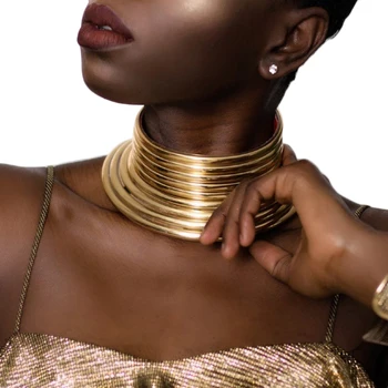MANILAI Declarație de Epocă Cravată Colier pentru Femei de Culoare de Aur din Piele Guler Maxi Colier African Bijuterii Reglabil Colierele Mari
