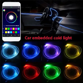 6M LED-uri Auto Neon EL Lumina Benzi de Sunet Activ de Control de la Distanță RGB Interior Auto, Bord Decorative Atmosfera Benzi Lampă de 12V