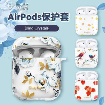 De lux Florale Caz Pentru Apple Airpods de Încărcare fără Fir Bluetooth Cască Suport Sac Capac de Protecție Cu Cristale KINGXBAR