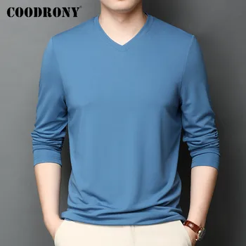 COODRONY Brand T Camasa Barbati de Culoare Pură Casual cu Maneci Lungi T-Shirt pentru Bărbați Haine de Primavara Toamna Noi de Calitate de Top Tricou Homme C5009