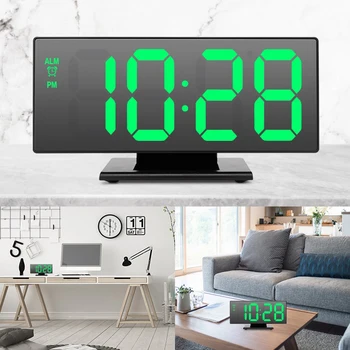Ceas cu Alarmă Digital cu LED-uri Oglindă Ceas Multifuncțional Timp de Amânare a Afișa Lumina de Noapte LCD Desktop Desktop Despertador Cablu USB