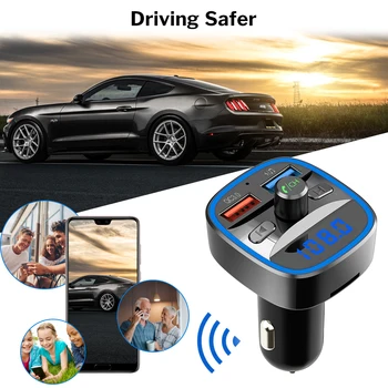 Bluetooth 5.0 Transmitator FM Auto Modulator Wireless Handsfree Kit Auto Audio MP3 Player QC3.0 de Încărcare Rapidă Dual USB Încărcător