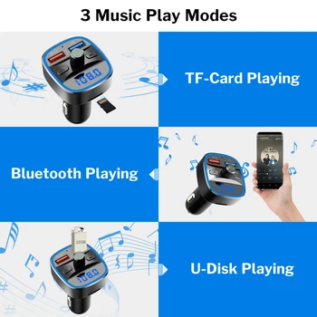 Bluetooth 5.0 Transmitator FM Auto Modulator Wireless Handsfree Kit Auto Audio MP3 Player QC3.0 de Încărcare Rapidă Dual USB Încărcător