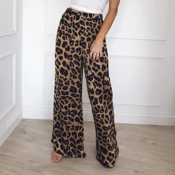 Femei De Moda De Talie Mare Leopard Print Casual Pantaloni Lungi Pantaloni Largi Picior Sexy Streetwear Pantaloni Largi Pantaloni Leopard Pantaloni