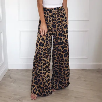 Femei De Moda De Talie Mare Leopard Print Casual Pantaloni Lungi Pantaloni Largi Picior Sexy Streetwear Pantaloni Largi Pantaloni Leopard Pantaloni