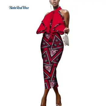 Obiceiul African Wax Mozaic de Imprimare Rochii pentru Femei Bazin Riche Sexy Rochie Dreaptă Tradiționale Africane Design de Îmbrăcăminte WY3421