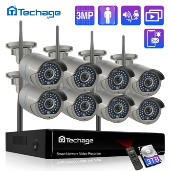 Techage 3MP 8CH de Securitate CCTV Sistem WIFI Set Umane Detectat Două căi Audio Record de Supraveghere de Exterior Camera IP Wireless Kit