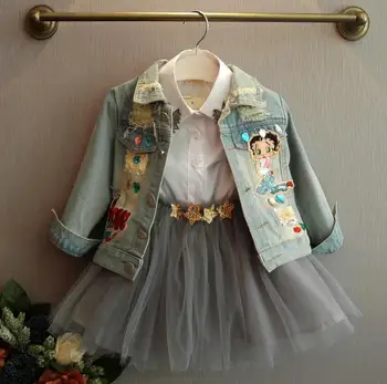 Fata Sequin jacheta denim pentru copii îmbrăcăminte de desene animate pentru Copii haina de primavara Haine de toamna pentru Copii fete blugi bling îmbrăcăminte Pentru 2-7T
