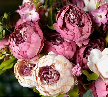 Vii Mătase Buchet de Flori Artificiale Toamna Bujor cu Fals Frunze de Nunta Petrecere Acasă Sec otel Decor un buchet stil European