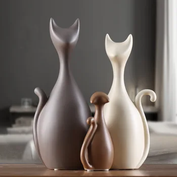 Ceramica Familie de Trei, Patru Pisici Figurine Nordic Animal Camera de zi de Decorare Acasă Ornamente Meserii Pentru Cadouri de Nunta WF1021