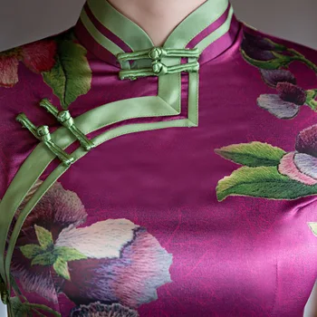 Sheng Coco 4XL Violet Qipao Flori Rochii Tradițională Chineză Doamna Lungă de Mătase Rochie de Seara Violet Brocart Noutate Cheongsam