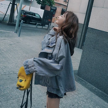 Coreea Moda Toamna femei, plus dimensiune denim haina liber maneca lunga cu fermoar harajuku streetwear buzunar albastru modis blugi sacou